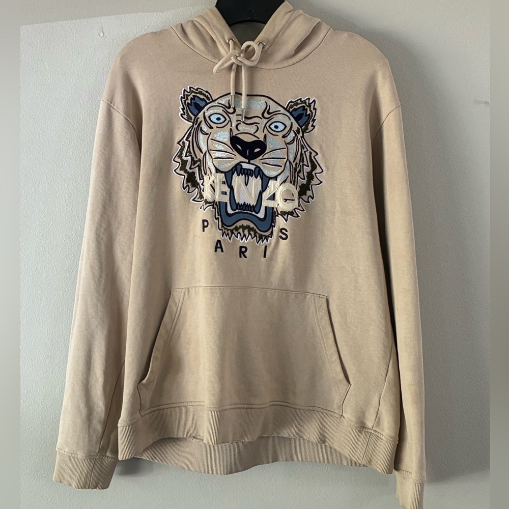 Kenzo Tan Hoodie with Blue Tiger Design